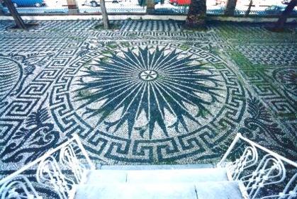 The pebbled yard, from the church of Panagia Erithiani